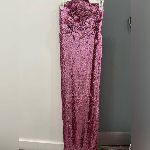 Lovers and Friends Maxi Dress Pink Sequin Lilium Gown Rosette Floral size XS - Picture 4 of 12